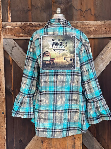 Flared Sleeve Flannel- NOT ALL WHO WANDER ARE LOST